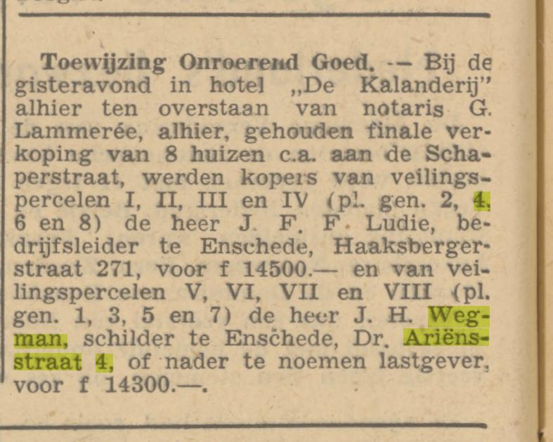 Dr. Ariensstraat 4 J.H. Wegman schilder krantenbericht Tubantia 13-4-1949.jpg