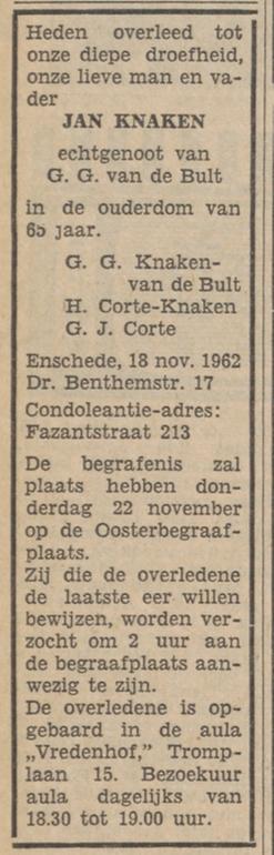 Dr. Benthemstraat 17 Jan Knaken overlijdensadvertentie Tubantia 19-11-1962.jpg