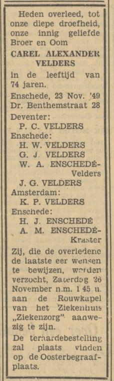 Dr. Benthemstraat 28 C.A. Velders overlijdensadvertentie Tubantia 24-11-1949.jpg
