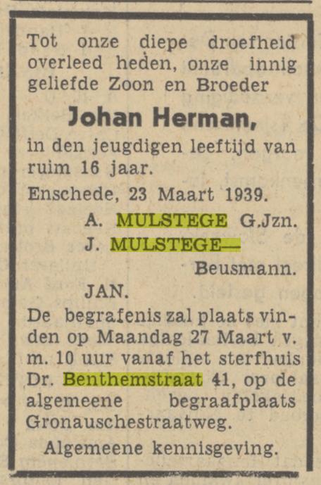 Dr. Benthemstraat 41 J.H. Mulstege overlijdensadvertentie Tubantia 23-3-1939.jpg