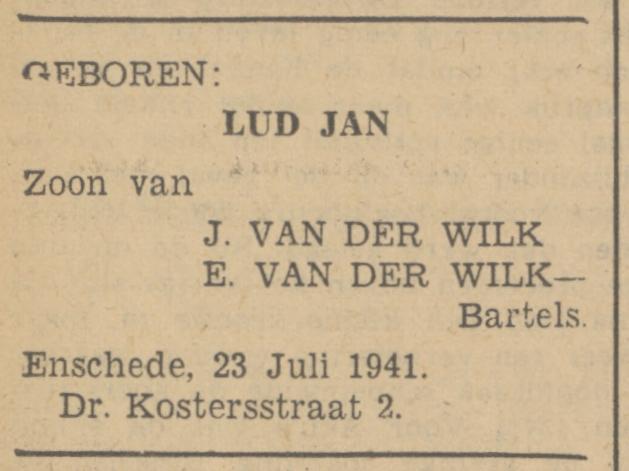 Dr. Kostersstraat 2 J. van der Wilk advertentie Tubantia 23-7-1941.jpg