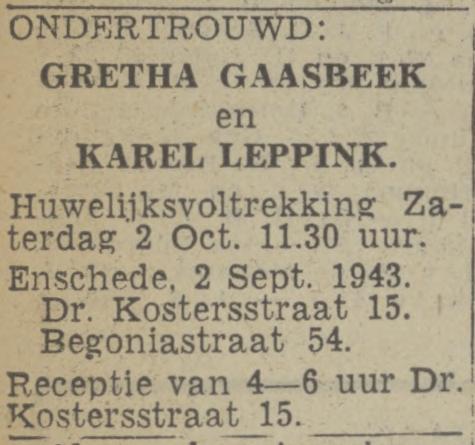 Dr. Kostersstraat 15 Gretha Gaasbeek advertentie Twentsch nieuwsblad 3-9-1943.jpg