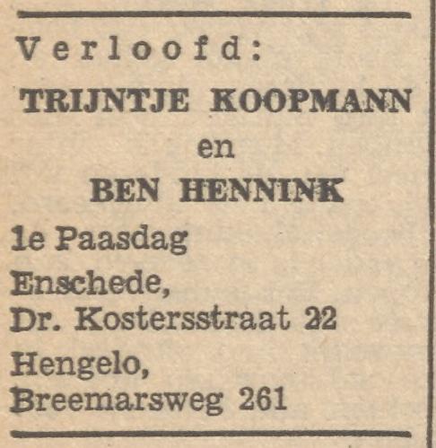 Dr. Kostersstraat 22 Trijntje Koopmann advertentie Tubantia 3-4-1953.jpg