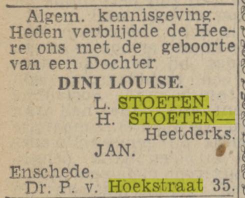 Dr. P. van Hoekstraat L. Stoeten krantenbericht Twentsche courant 31-5-1944.jpg