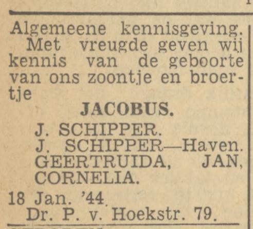 Dr. P. van Hoekstraat 79 J. Schipper advertentie Twentsch nieuwsblad 20-1-1944.jpg