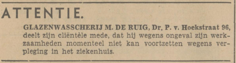 Dr. P. van Hoekstraat 96 glazenwasserij M. de Ruig advertentie Tubantia 10-1-1942.jpg