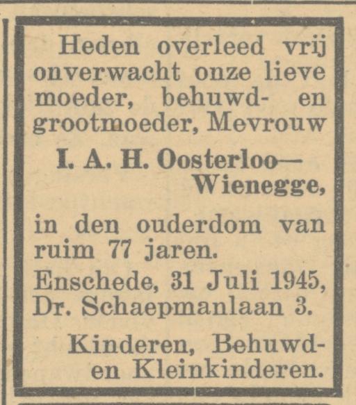 Dr. Schaepmanlaan 3 mI.A.H. Oosterloo-Wienegge overlijdensaangifte Tubantia 2-8-1945.jpg