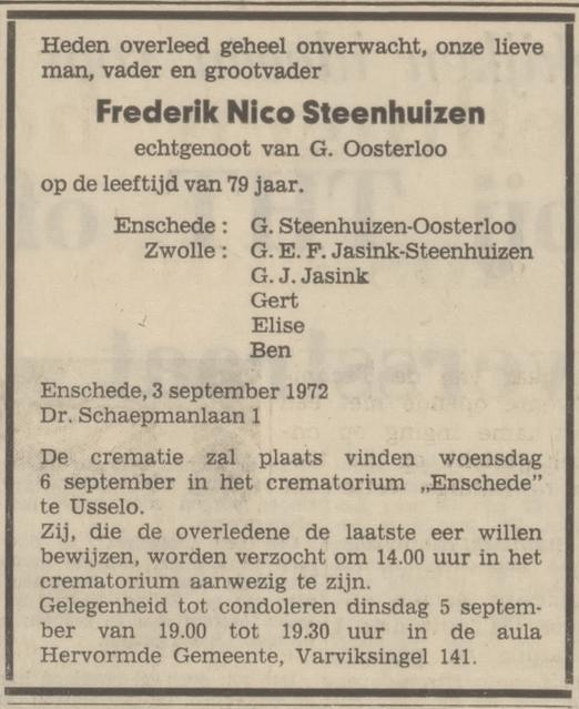 Dr. Schaepmanlaan 1 F.N. Steenhuizen overlijdensaangifte Tubantia 4-9-1972.jpg