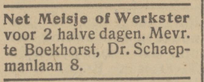 Dr. Schaepmanlaan 8 Mevr. te Boekhorst advertentie Het Parool 11-7-1945.jpg