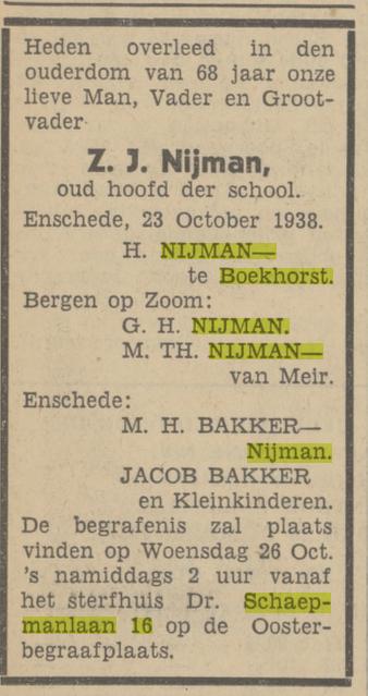 Dr. Schaepmanlaan 16 Z.J. Nijman overlijdensadvertentie Tubantia 29-6-1938.jpg