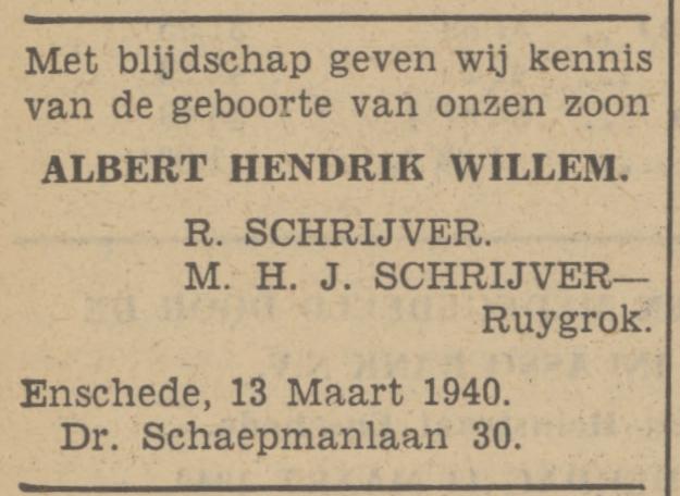 Dr. Schaepmanlaan 30 R. Schrijver advertentie Tubantia 14-3-1940.jpg