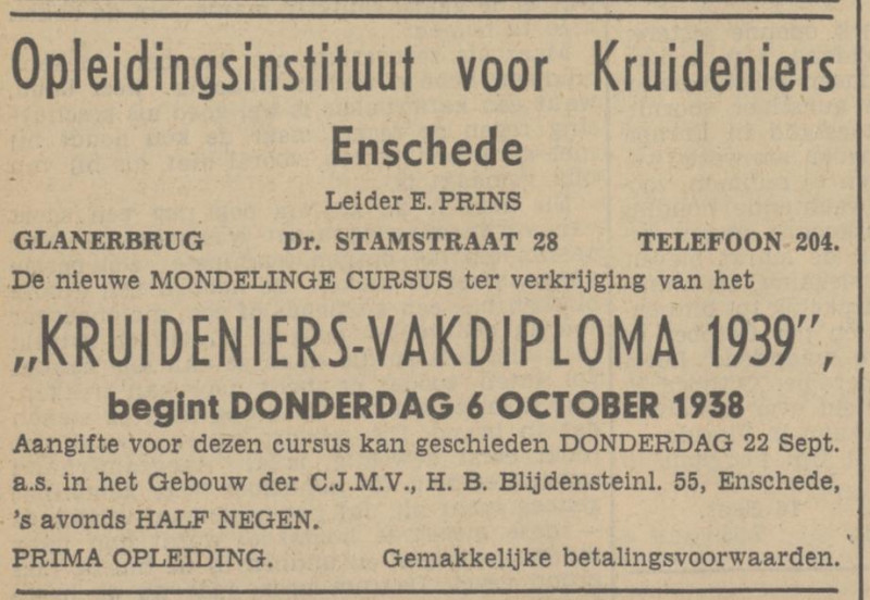 Dr. Stamstraat 28 E. Prins advertentie Tubantia 20-9-1938.jpg