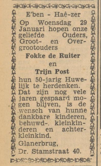 Dr. Stamstraat 40 Fokke de Ruiter advertentie Tubantia 27-1-1943.jpg