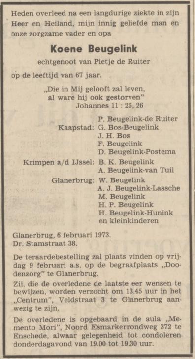 Dr. Stamstraat 38 Koene Beugelink overlijdensadvertie Tubantia 7-2-1973.jpg