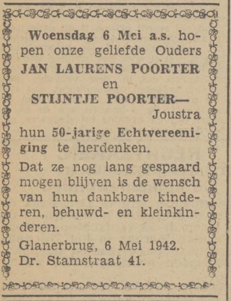 Dr. Stamstraat 41 J.L. Poorter advertentie Tubantia 5-5-1942.jpg