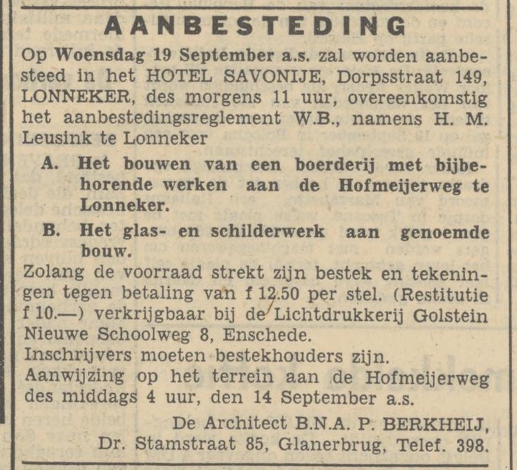 Dr. Stamstraat 85 P. Berkheij architect. advertentie Tubantia 29-8-1951.jpg