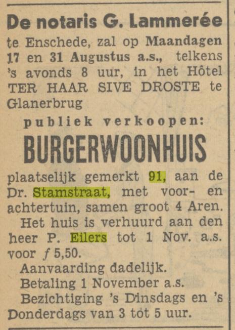 Dr. Stamstraat 91 P. Eilers advertentie Tubantia 8-8-1936.jpg