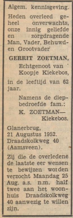Draadskolkweg 40 Gerrit Zoetman overlijdensadvertentie Tubantia 22-8-1952.jpg