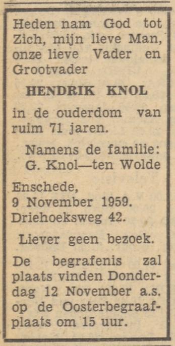 Driehoeksweg 42 Hendrik Knol overlijdensadvertentie Tubantia 10-11-1959.jpg