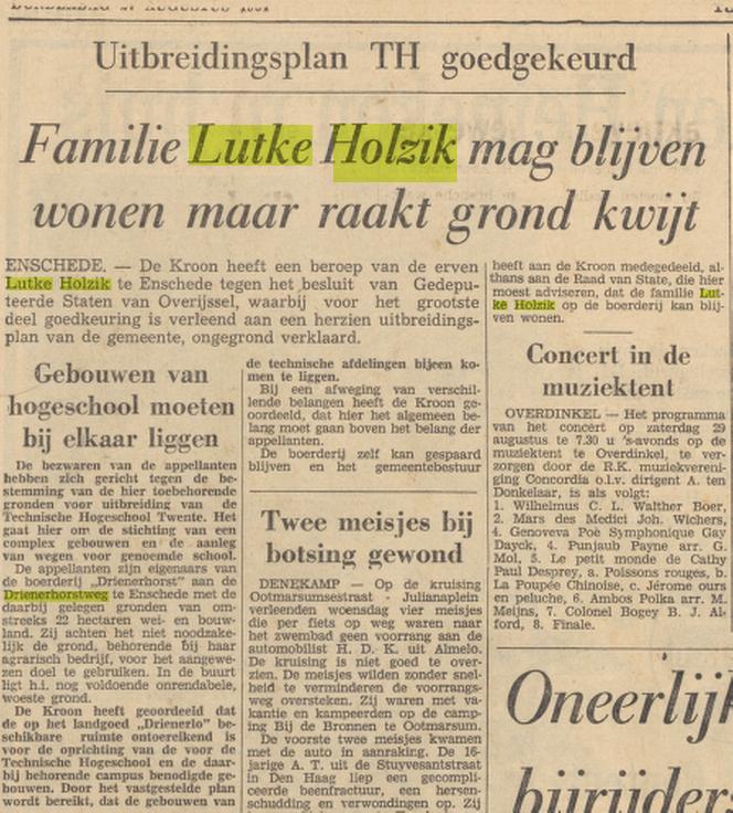 Drienerhorstweg 10 Fam. Lutke Holzik krantenbericht Tubantia 27-8-1964.jpg