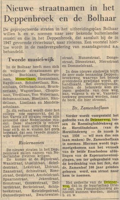 Drienerweg Mozartlan Dr. Zamenhoflaan krantenbericht Tubantia 17-11-1960.jpg
