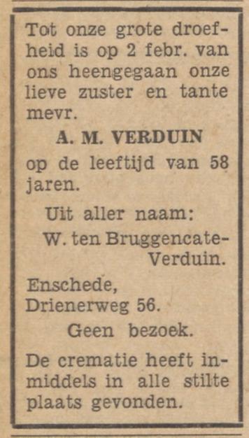Drienerweg 56 A.M. Verduin overlijdensadvertentie Tubantia 5-2-1963.jpg