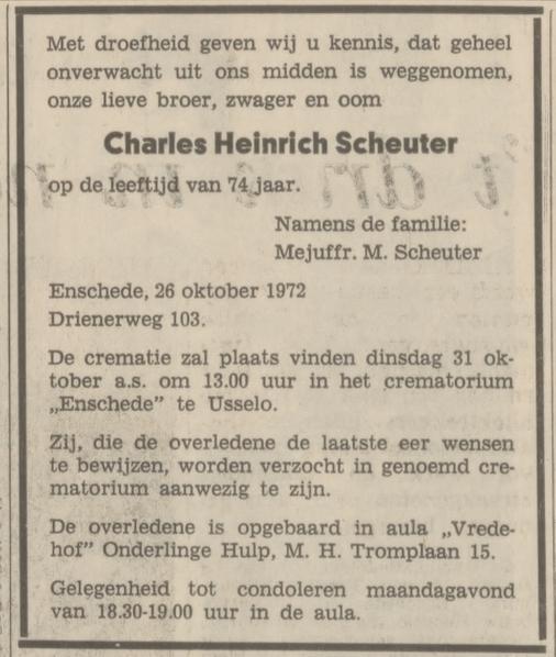 Drienerweg 103 C.H. Scheuter overlijdensadvertentie Tubantia 28-10-1972.jpg