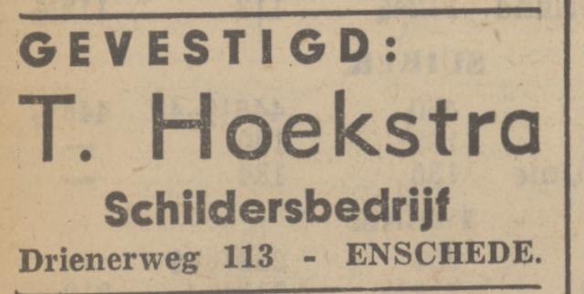 Drienerweg 113 schildersbedrijf T. Hoekstra advertentie Tubantia 28-2-1938.jpg