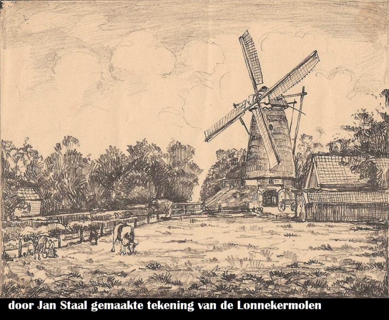 Lonneker Molenweg 40 tekening Lonnekermolen van Jan Staal.jpg
