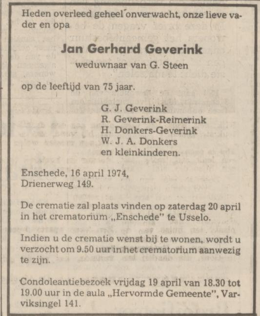 Drienerweg 149 J.G. Geverink overlijdensadvertentie Tubantia 18-4-1974.jpg