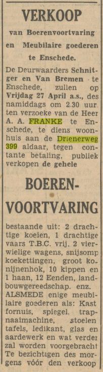 Drienerweg 399 A.A. Franke advertentie Tubantia 24-4-1951.jpg