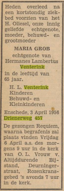 Drienerweg 457 M. Venterink-Grob overlijdensadvertentie Tubantia 4-4-1956.jpg