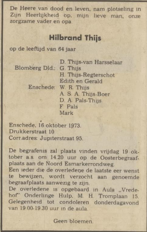 Drukkerstraat 10 Hilbrand Thijs overlijdensadvertentie Tubantia 17-10-1973.jpg