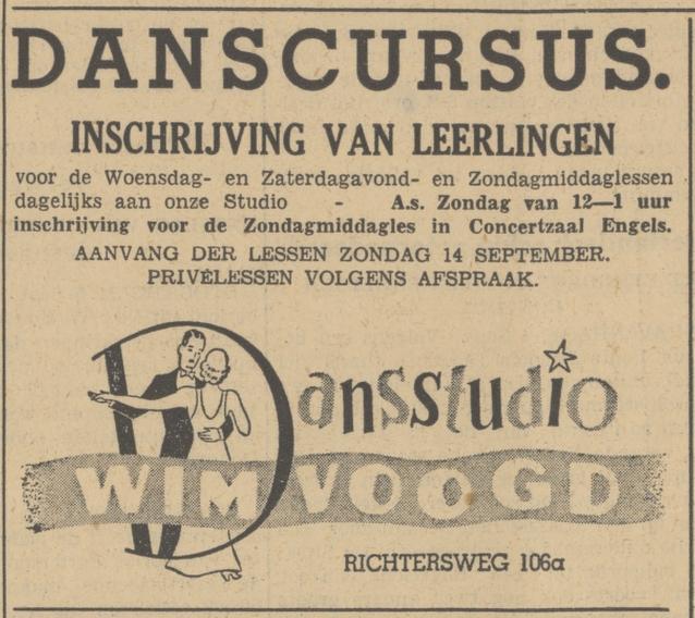 Richtersweg 106a Dansstudio Wim Voogd advertentie Tubantia 5-9-1941.jpg