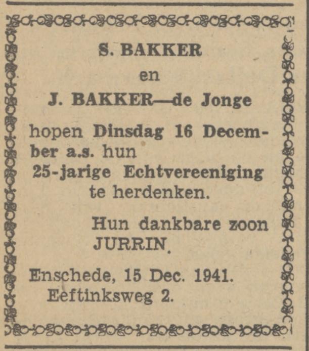 Eeftinksweg 2 S. Bakker advertentie Tubantia 15-12-1941.jpg