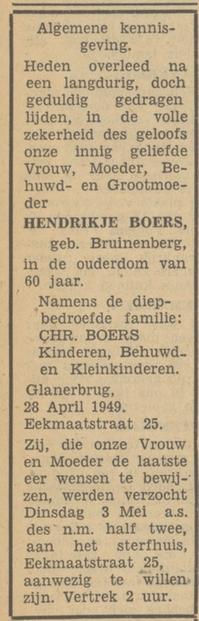Eekmaatstraat 25 H. Boers-Bruinenberg overlijdensadvertentie Tubantia 20-4-1949.jpg