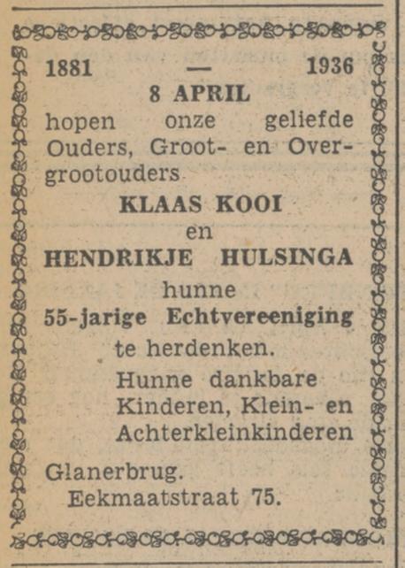 Eekmaatstraat 75 Klaas Kooi advertentie Tubantia 4-4-1936.jpg