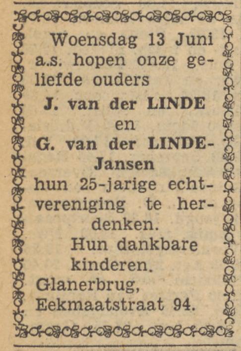 Eekmaaatstraat 94 J. van der Linde advertentie Tubantia 11-6-1956.jpg