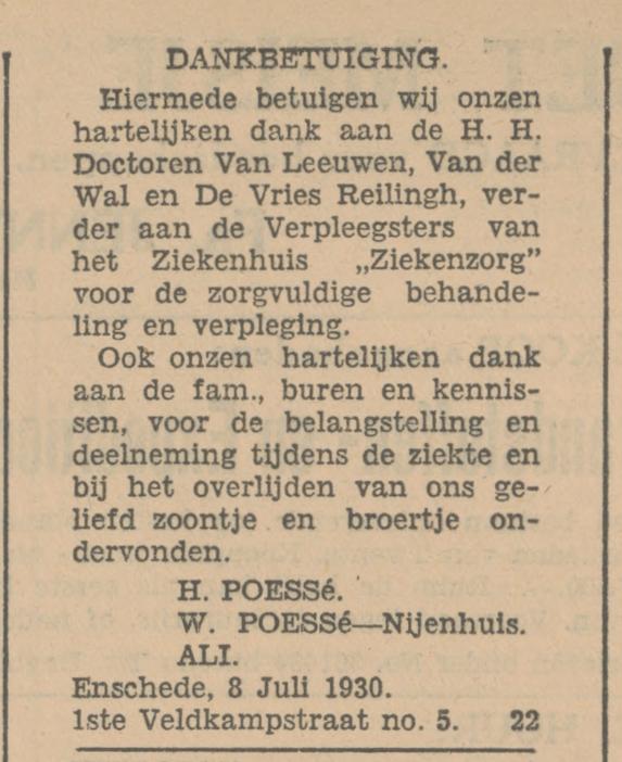 Eerste Veldkampstraat 5 H. Poesse advertentie Tubantia 8-7-1930.jpg