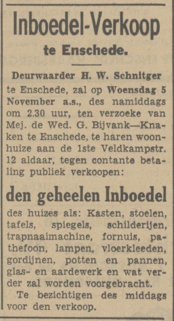 Eerste Veldkampstraat 12 Wed. Bijvank-Knaken advertentie Tubantia 1-11-1941.jpg