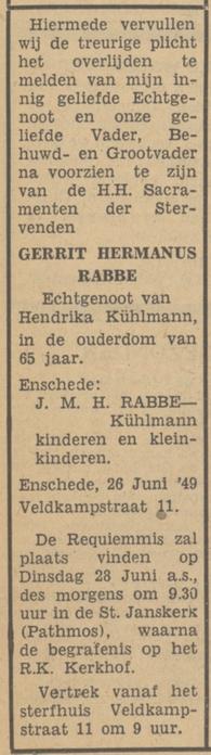 Eerste Veldkampstraat 11 G.H. Rabbe overlijdensadvertentie Tubantia 27-6-1949.jpg