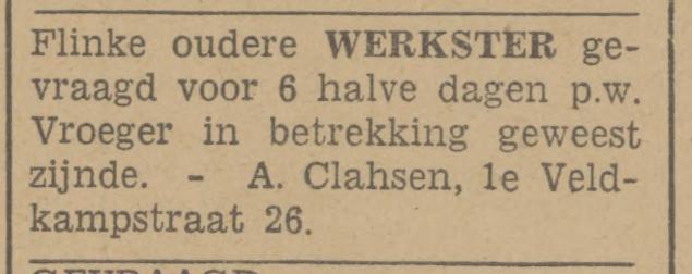 Eerste Veldkampstraat 26 A. Clahsen advertentie Tubantia 30-9-1942.jpg