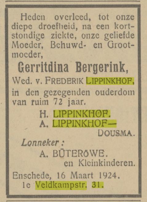 Eerste Veldkampstraat 31 G. Lippinkhof -Bergerink overlijdensadvertentie Tubantia 17-3-1924.jpg