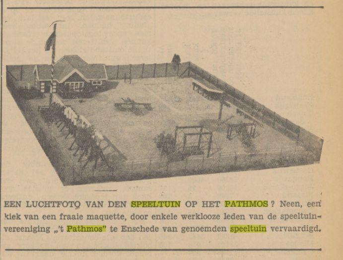 Vorstmanstraat 25 Pathmos speeltuin Twentsch dagblad Tubantia en Enschedesche courant. Enschede, 01-09-1934.jpg