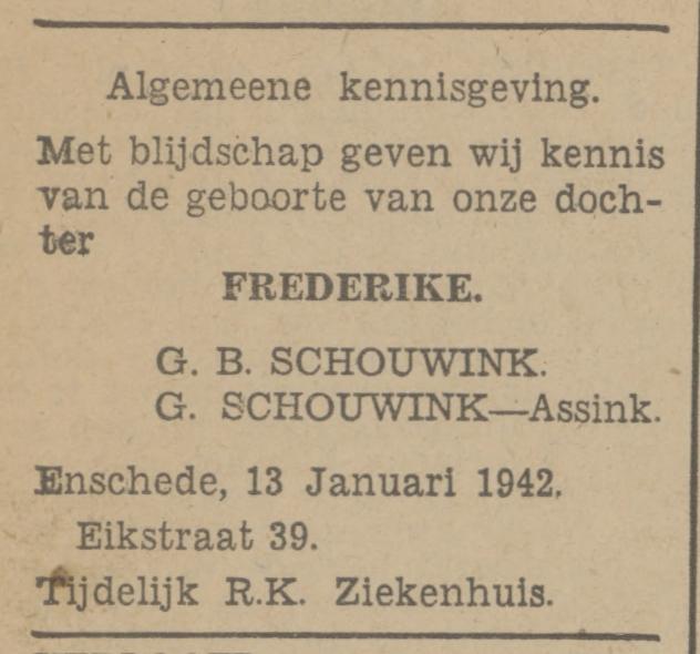 Eikstraat 39 G.B. Schouwink advertentie Tubantia 15-1-1942.jpg