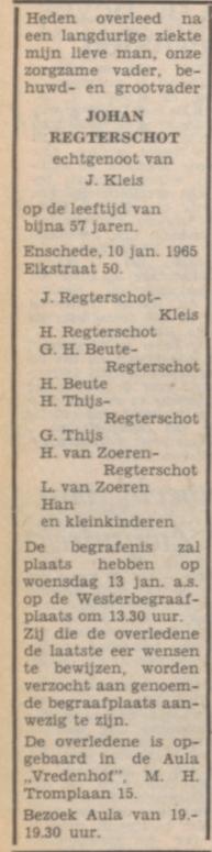 Eikstraat 50 Johan Regterschot overlijdensadvertentie Tubantia 11-1-1965.jpg