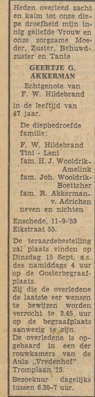 Eikstraat 55 Geertje G. Akkerman overlijdensadvertentie Tubantia 14-9-1959.jpg