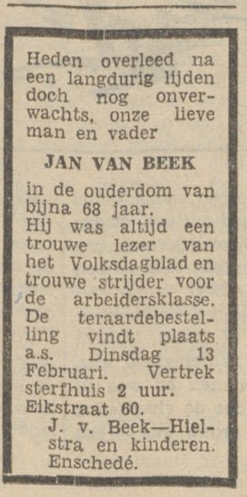 Eikstraat 60 Jan van Beek overlijdensadvertentie Het Volksdagblad 12-2-1940.jpg