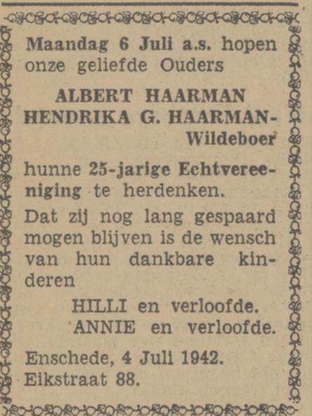 Eikstraat 88 Albert Haarman advertentie Tubantia 4-7-1942.jpg