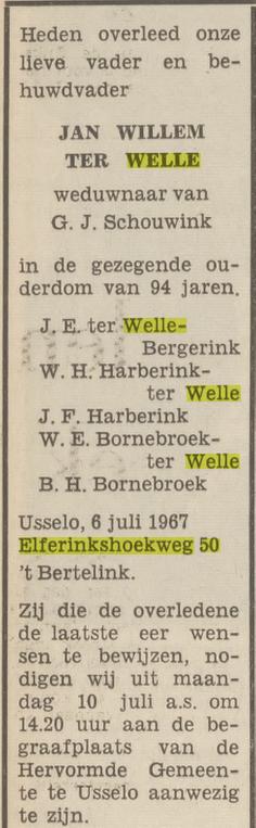 Elferinkshoekweg 50 J.W. ter Welle overlijdensadvertentie Tubantia 7-7-1967.jpg